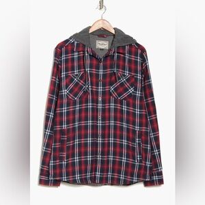 Flag & Anthem Holloway Double Pocket Plaid Cotton Flannel Hooded Jacket, size L